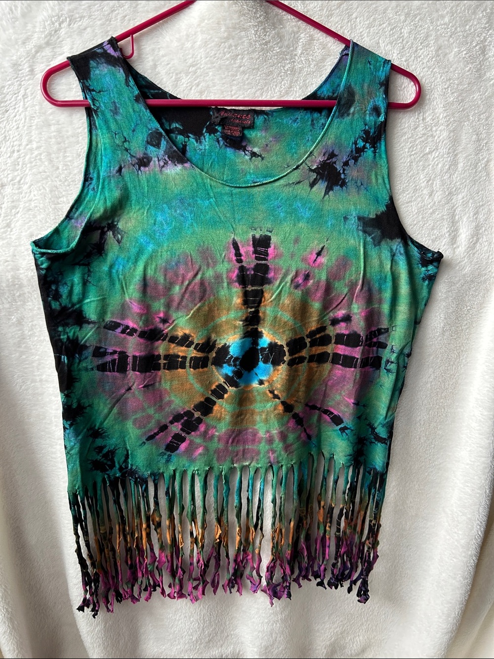 Advance apparel Tie-Dye Fringe Tank Top - Green Multi free size